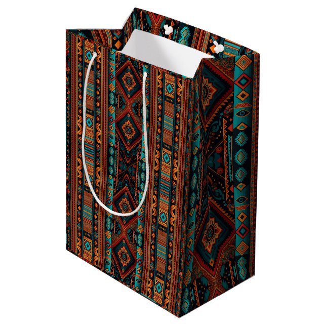 Sac Cadeau Moyen Amérindiens Motifs Boho Culture Arts Abstraits (Dos Angle)