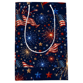 Sac Cadeau Moyen Amérique 250 Motif de drapeau de feux d'artifice p