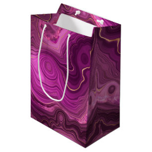 Sac Cadeau Moyen Améthyste Violet Et Agate Abstrait Or