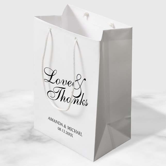Sac Cadeau Moyen 'Amour & Merci' Noir & Blanc Mariage Faveur (Créateur téléchargé)