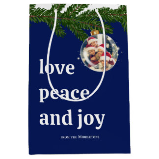 Sac Cadeau Moyen Amour Paix Joie Noël Photo Rouge Bourgogne