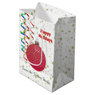 Sac Cadeau Moyen Ampoule Rouge Or personnalisée Confetti