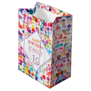 Sac Cadeau Moyen Amusant coloré aquarelle Peinture Anniversaire de