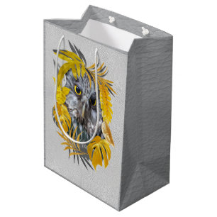 Sac Cadeau Moyen Amusant Expressif en feuille plante Jaune et Gris