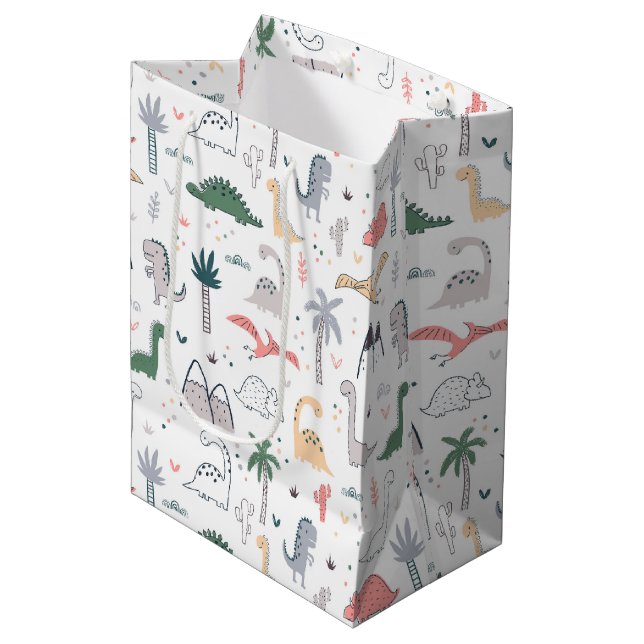 Sac Cadeau Moyen Amusant Pastel Dinosaur Motif de scène (Devant Angle)