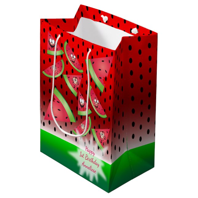 Sac Cadeau Moyen Amusant Visage Watermelon Anniversaire de l'enfant (Devant Angle)