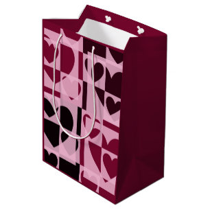 Sac Cadeau Moyen Amusants À damiers Coeurs doux rose et vin rouge