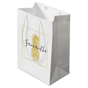 Sac Cadeau Moyen Ananas brillant d'or