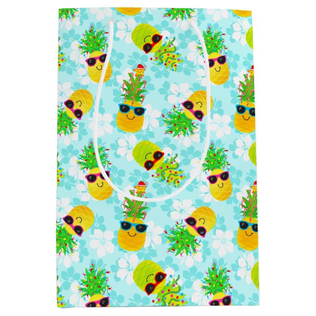 Sac Cadeau Moyen Ananas de Noël Tropical (Devant)