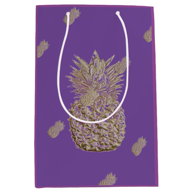 Sac Cadeau Moyen Ananas d'or sur le pourpre (Devant)