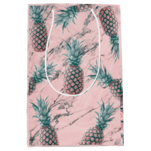 Sac Cadeau Moyen Ananas & marbre rose Swirl moderne Tropical Chic