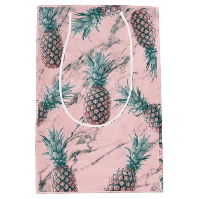 Sac Cadeau Moyen Ananas & marbre rose Swirl moderne Tropical Chic (Devant)