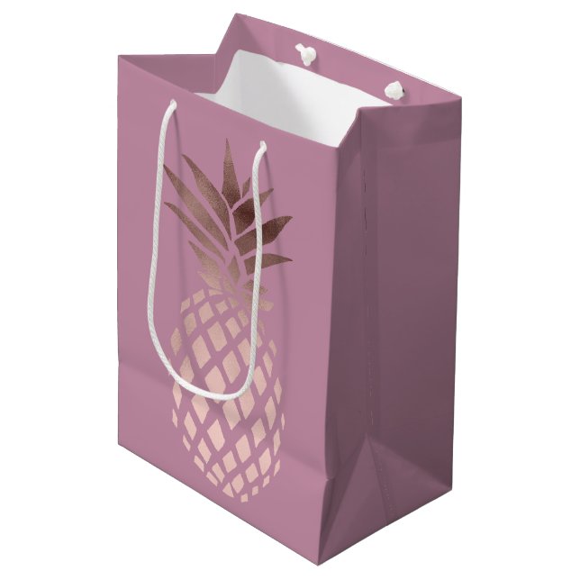 Sac Cadeau Moyen ananas tropical de poussin d'or rose élégant (Devant Angle)
