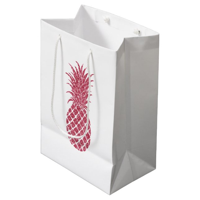 Sac Cadeau Moyen Ananas Tropical Parties scintillant rose Fille (Devant Angle)
