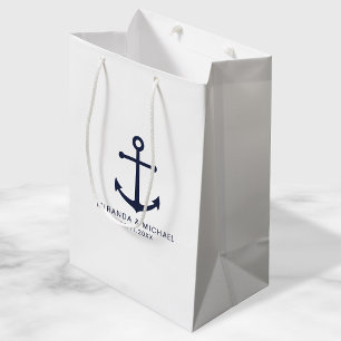 Sac Cadeau Moyen Ancre bleu marine moderne mariage Faveur