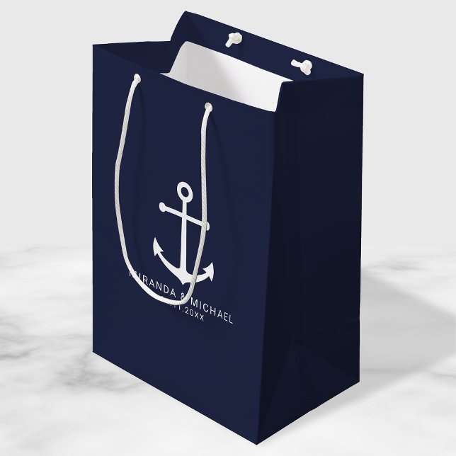 Sac Cadeau Moyen Ancre bleu marine moderne mariage Faveur (Créateur téléchargé)