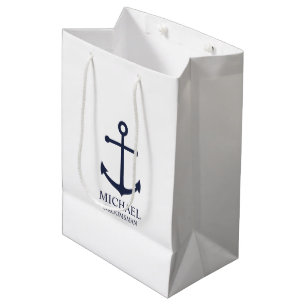 Sac Cadeau Moyen Ancre Bleue marine Nautique Groomsmen personnalisé