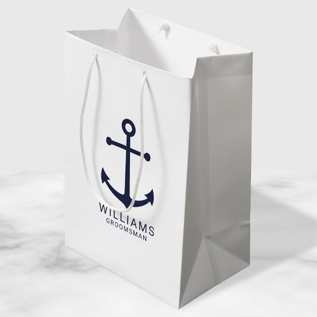 Sac Cadeau Moyen Ancre Bleue marine Nautique Groomsmen personnalisé (Créateur téléchargé)