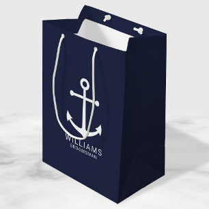 Sac Cadeau Moyen Ancre Bleue marine Nautique Groomsmen personnalisé
