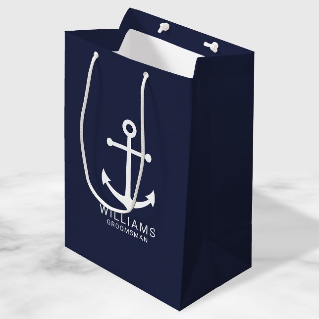 Sac Cadeau Moyen Ancre Bleue marine Nautique Groomsmen personnalisé (Créateur téléchargé)