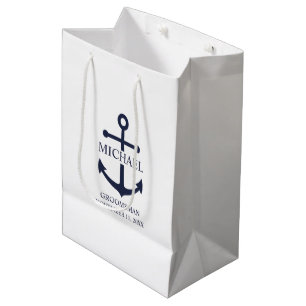 Sac Cadeau Moyen Ancre Bleue marine Nautique Groomsmen personnalisé