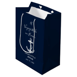 Sac Cadeau Moyen Ancre Nautionique Personnalisée Mariage Bleu Marin