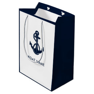 Sac Cadeau Moyen Ancre nautique Nom du bateau Marine Blue Modern