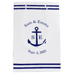 Sac Cadeau Moyen Ancre nautique personnalisée (blanc et bleu)