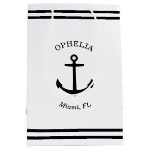 Sac Cadeau Moyen Ancre nautique personnalisée (blanc et noir)