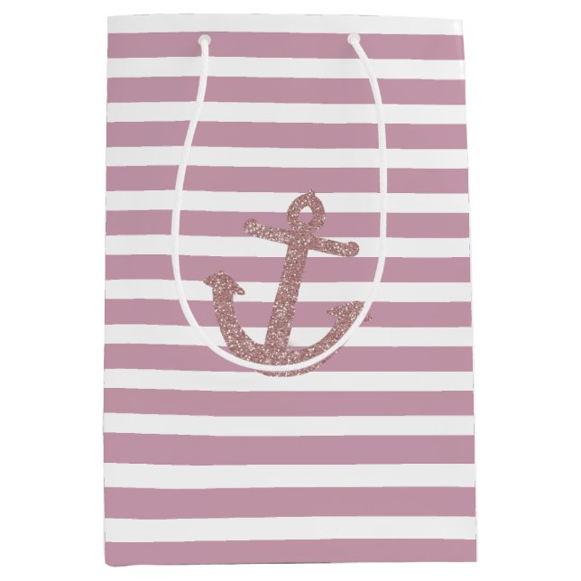 Sac Cadeau Moyen Ancre Parties scintillant Pink Stripes Faux (Devant)
