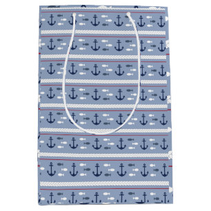 Sac Cadeau Moyen Ancres nautiques bleues et blanches