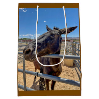 Sac Cadeau Moyen Âne mulet cheval si amical avec de la paille
