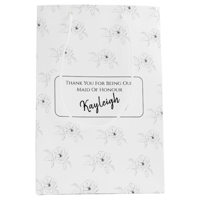 Sac Cadeau Moyen ~Anemone Sur Blanc (Devant)