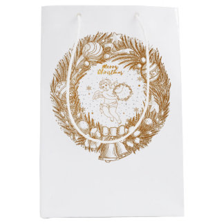 Sac Cadeau Moyen Ange de Noël d'or-couronne-Joyeux Noël