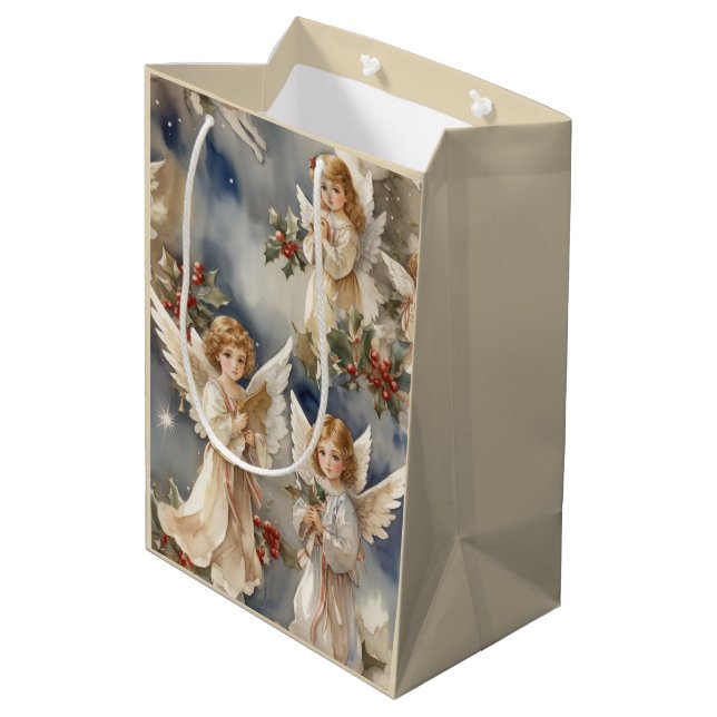 Sac Cadeau Moyen Anges de Noël festifs Aquarelle de vacances (Dos Angle)