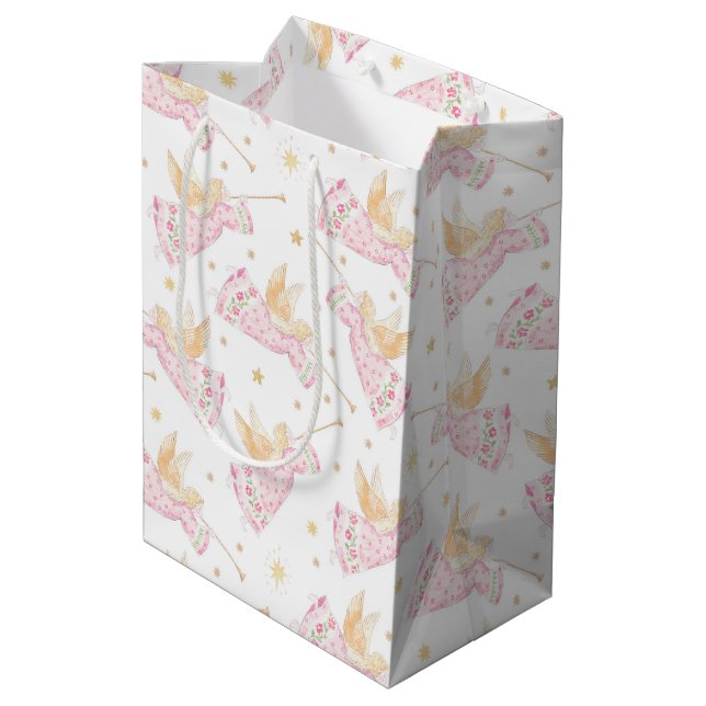 Sac Cadeau Moyen Anges de Noël Rose Pastel (Dos Angle)