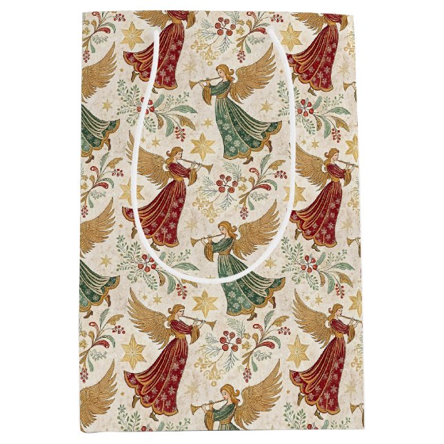 Sac Cadeau Moyen Anges de Noël Vintage (Devant)