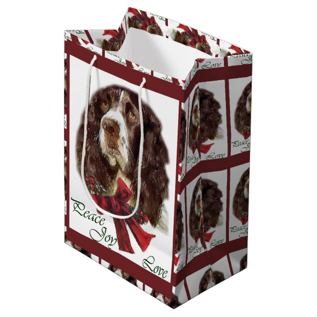 Sac Cadeau Moyen Anglais Springer Spaniel Christmas (Devant Angle)
