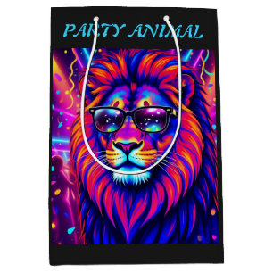 Sac Cadeau Moyen Animal de fête Néon Lion – Graphisme Rétro Coloré