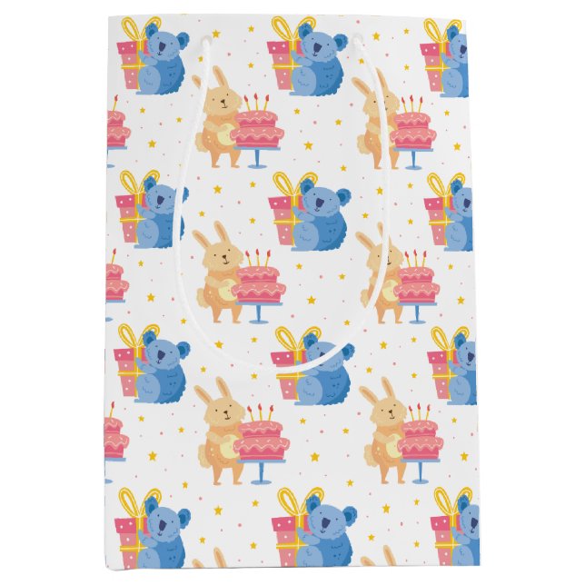 Sac Cadeau Moyen Animaux d'anniversaire mignons (Devant)