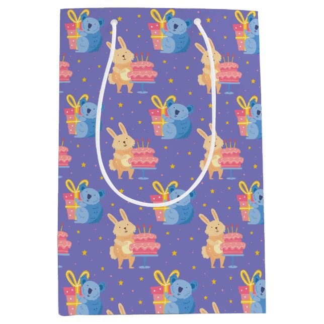 Sac Cadeau Moyen Animaux d'anniversaire mignons (Devant)