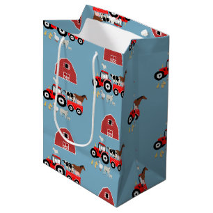 Sac Cadeau Moyen Animaux de ferme et tracteur rouge Barnyard Boys M