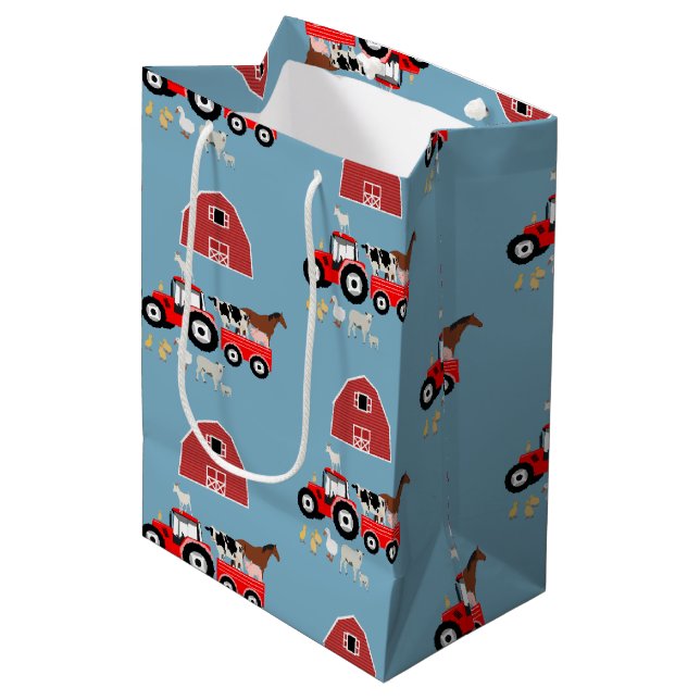 Sac Cadeau Moyen Animaux de ferme et tracteur rouge Barnyard Boys M (Devant Angle)