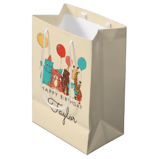 Sac Cadeau Moyen Animaux de Fête Tigre, Manchot, Hippopotame Annive