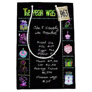 Sac Cadeau Moyen Année De Naissance 1963 Fun Trivia On Black