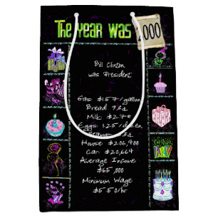 Sac Cadeau Moyen Année de naissance 2000 Fun Trivia Sur Noir