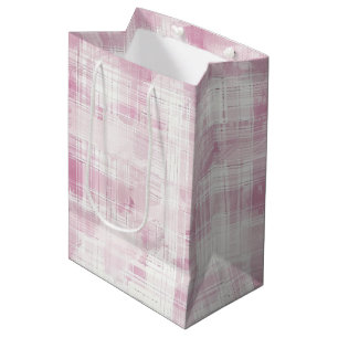 Sac Cadeau Moyen Anniversaire à carreaux roses et rayures blanches