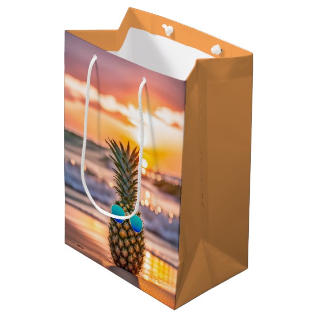 Sac Cadeau Moyen Anniversaire Anniversaire Ananas Avec Lunettes De  (Devant Angle)