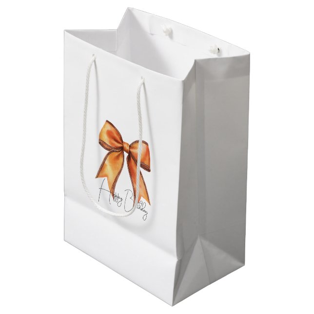 Sac Cadeau Moyen Anniversaire Arc Orange Pêche (Devant Angle)