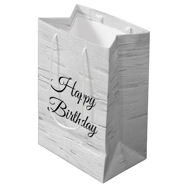 Sac Cadeau Moyen Anniversaire Blanc Birch Tree Bark Texture (Devant Angle)